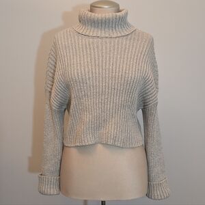 Grey Garage Drop Sleeve Cropped Turtle Neck Sweater